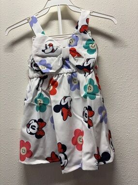Girls Baby Dress in White with Pink & Gray Floral Motif